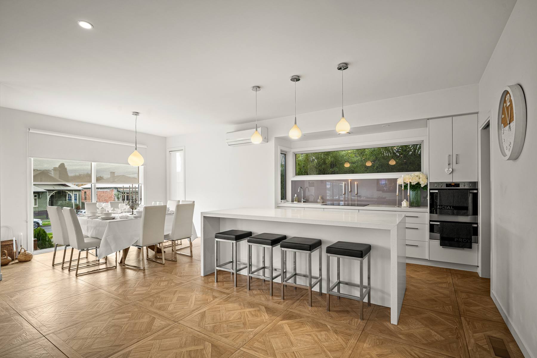 Kitchen bench and pendants